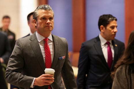 Pete Hegseth walks on the day of a classified briefing for all senators on Venezuela, on Capitol Hill, on 16 December 2025.
