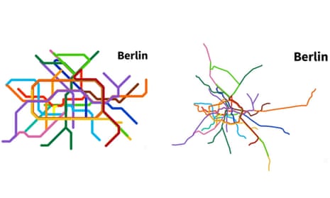 Berlin: metro map v real-life geography. 