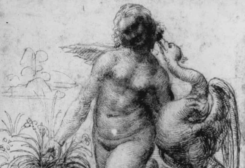 A sketch of Leonardo Da Vinci’s destroyed painting Leda and the Swan, c 1503.