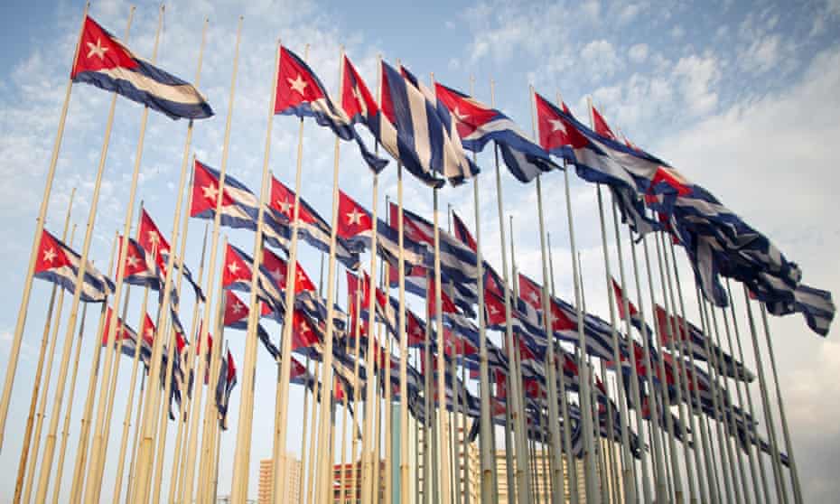 Cuban flags in front of the US embassy in Havana