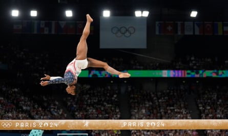 Simone Biles in action on the beam during Tuesday’s final