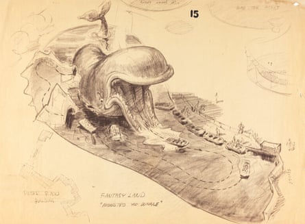 Proto Storybook Land ‘Monstro the Whale’ Concept Brownline Print by Bruce Bushman.