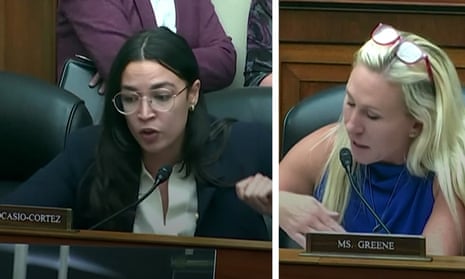 Marjorie Taylor Greene and Alexandria Ocasio-Cortez clash in chaotic US House hearing – video