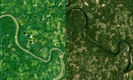 The Allegheny River, which flows through Pennsylvania and New York, in 2019, left, and in 1985.