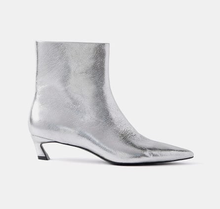 Mint Velvet Silver Leather Ankle Boot