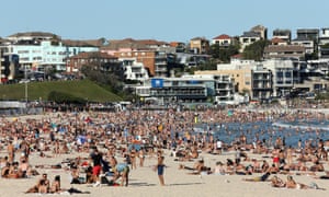 Thousands flocked to Bondi Beach in Sydney on Friday, when the temperature soared to 35C.