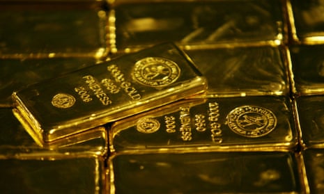 Gold bars are displayed at South Africa’s Rand Refinery in Germiston.