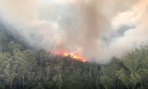 An aerial screenshot image of the Fraser Island fire