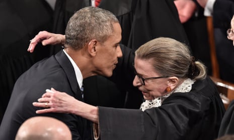 Barack Obama is greeted by Ruth Bader Ginsburg before his state of the union address in 2016.