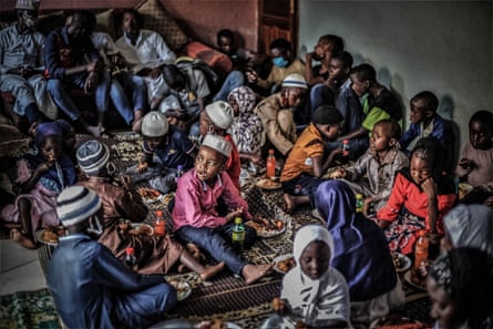 Vulnerable children gather for a shared meal at a Muslim community centre in Goma during Ramadan.