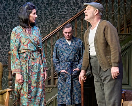 Shanaya Rafaat, Mathew Horne and Keith Allen in The Homecoming.