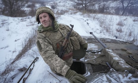 A Ukrainian serviceman near front line position in the Luhansk area, eastern Ukraine.
