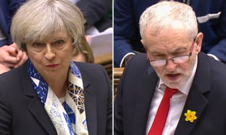 Theresa May and Jeremy Corbyn at PMQs in March.