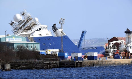 The vessel, the Petrel, tipped over at a 45-degree angle at Imperial Dock in Leith on Wednesday.
