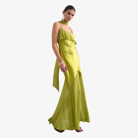Topshop Mixed fabric ruffle detail maxi slip in green