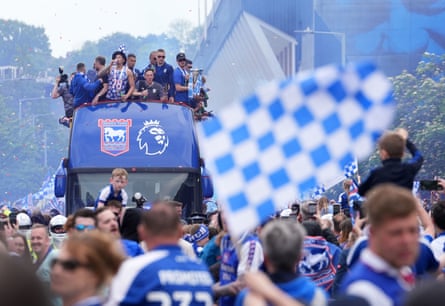 Ipswich players during an open-top bus parade this week.