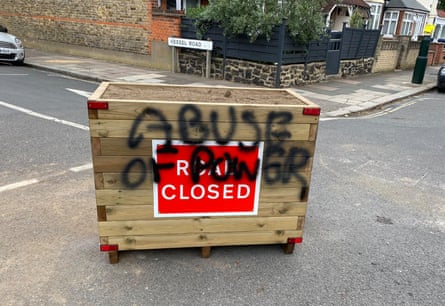 'Abuse of power': An LTN planter in Ealing, defaced within 24 hours of being installed