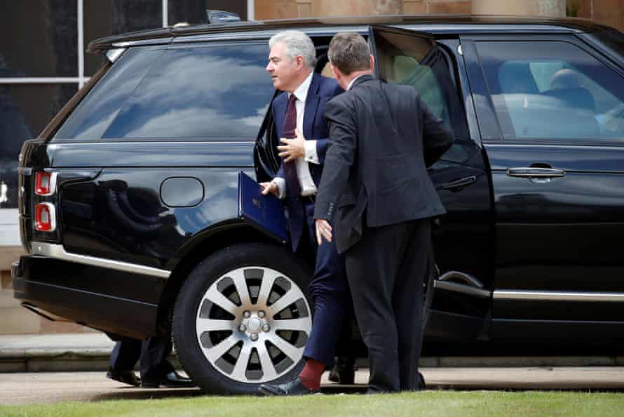 Brandon Lewis at Hillsborough Castle in Northern Ireland yesterday, where he attended the talks Boris Johnson had with party leaders.