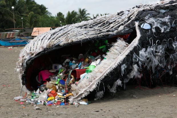 Greenpeace model of a whale on Naic beach, Cavite in the Philippines.