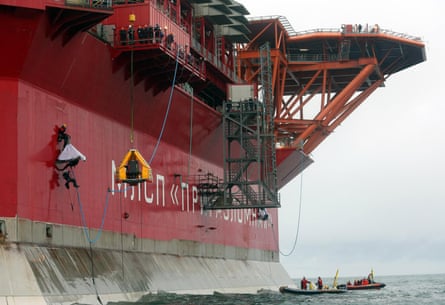 The Prirazlomnaya oil platform in the Arctic north of Russia, which Greenpeace activists were jailed for attempting to board in 2013.