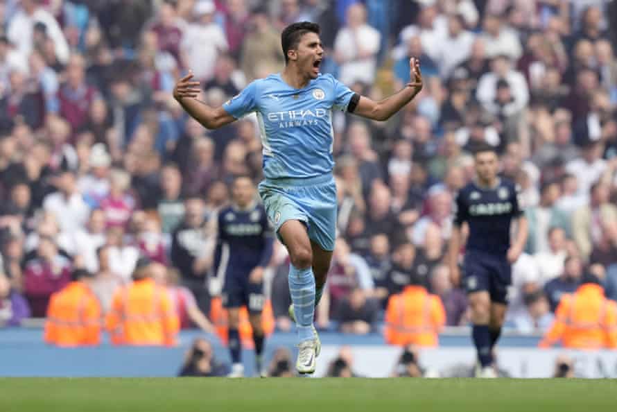 Rodri of Manchester City celebrates after scoring his team’s second goal.