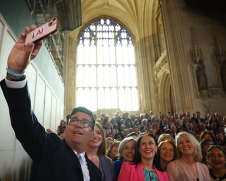 Andy Haldane takes a selfie with a crowd of Labour MPs in the Houses of Parliament
