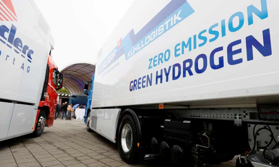 A hydrogen fuel-cell truck made by Hyundai is seen in Lucerne, Switzerland
