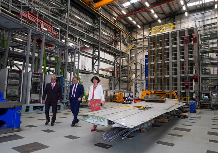 Sir Keir Starmer (centre) with Labour party chair Anneliese Dodds (right) and Peter Smith (left), head of testing and laboratories for Airbus, during a visit to the Airbus factory in Filton, Bristol, to launch the party’s policy review.
