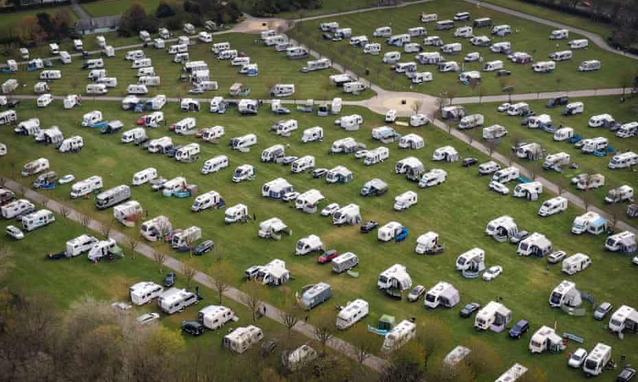 Caravans in Southport, England in 2021.