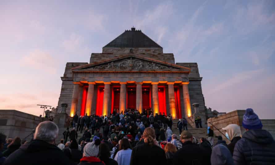A general view of attendees at The Shrine of Remembrance on April 25, 2022 in Melbourne, Australia.