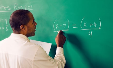 Maths teacher writing on chalkboard