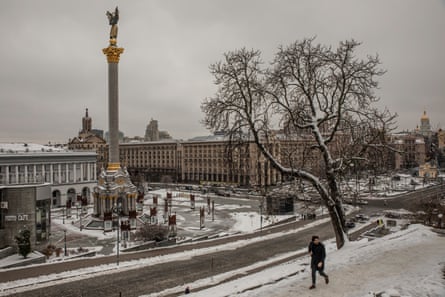 Independence Square in Kyiv covered in snow.