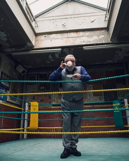 On the ropes: Ray Winstone at Repton Boxing Club, east London. Waistcoat, shirt and trousers, all by thomaspink.com; brogues by church-footwear.com.