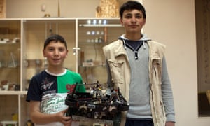 Rafael and Sahak Sahakyan with their robot.