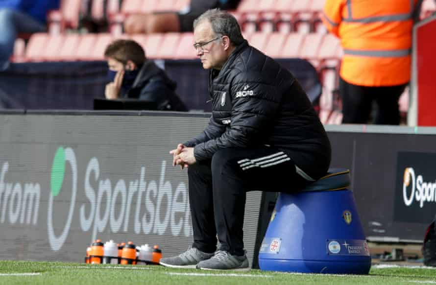 Marcelo Bielsa watches from his favorite vantage point.