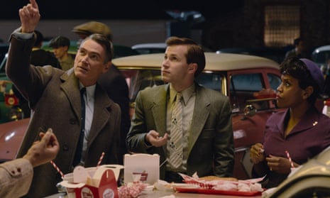 Like a sales team into the night … Billy Crudup (left) and cast in Hello Tomorrow!