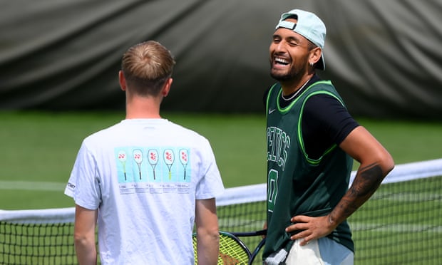 Nick Kyrgios looks relaxed in practice and has been given a bye into a maiden major final on Sunday.