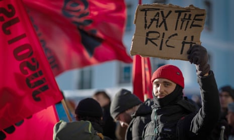 A protester at the World Economic Forum in Davos, Switzerland, January 2024.