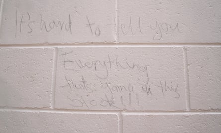 Graffiti inside the Don Dale juvenile detention facility in Darwin after a group of boys destroyed furniture and walls before escaping the facility.