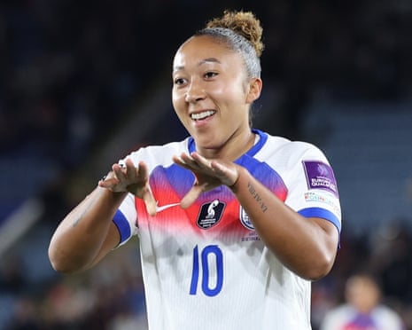Lauren James celebrates scoring England's second goal.