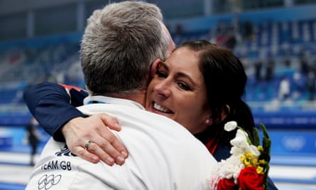 Eve Muirhead celebrates after winning curling gold in Beijing.