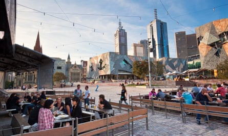 “This is a nice sport for people to be” ... Bars at the edge of Federation Square.