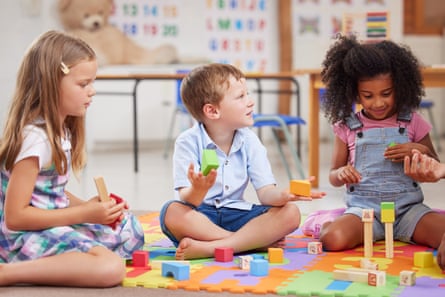 Shot of a group of preschool students playing together