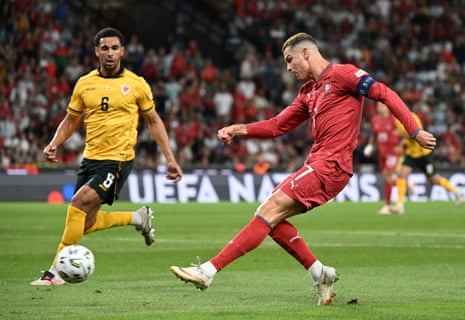 Cristiano Ronaldo shoots just wide for Portugal.