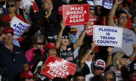 Trump supporters cheer him on at a rally in Hialeah, Florida, on 8 November.