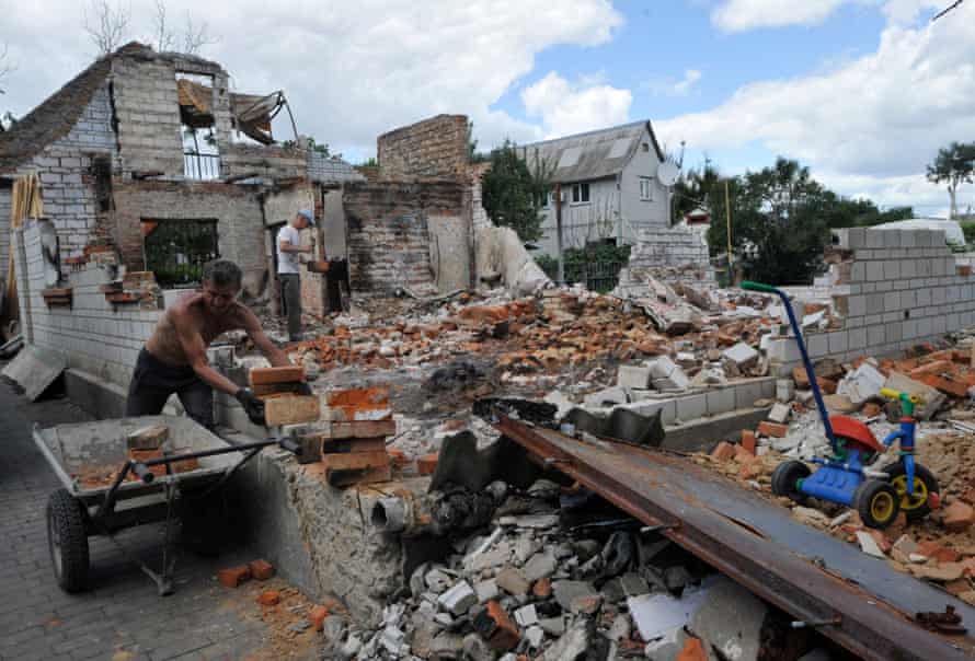 The reconstruction of a destroyed home in a town in the Kyiv region.