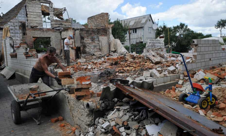 The reconstruction of a destroyed home in a town in the Kyiv region.