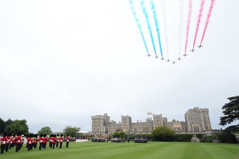 The RAF Red Arrows flypast at the beating retreat ceremony.