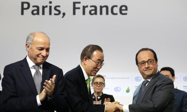 Laurent Fabius, Ban Ki-moon and François Hollande.