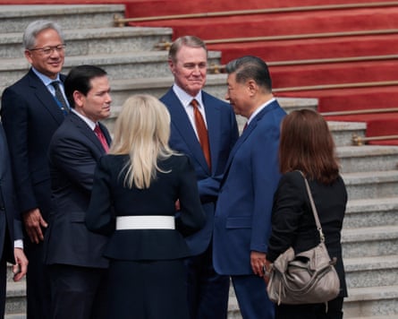 Xi Jinping shakes hands with the US secretary of state, Marco Rubio, in Beijing.